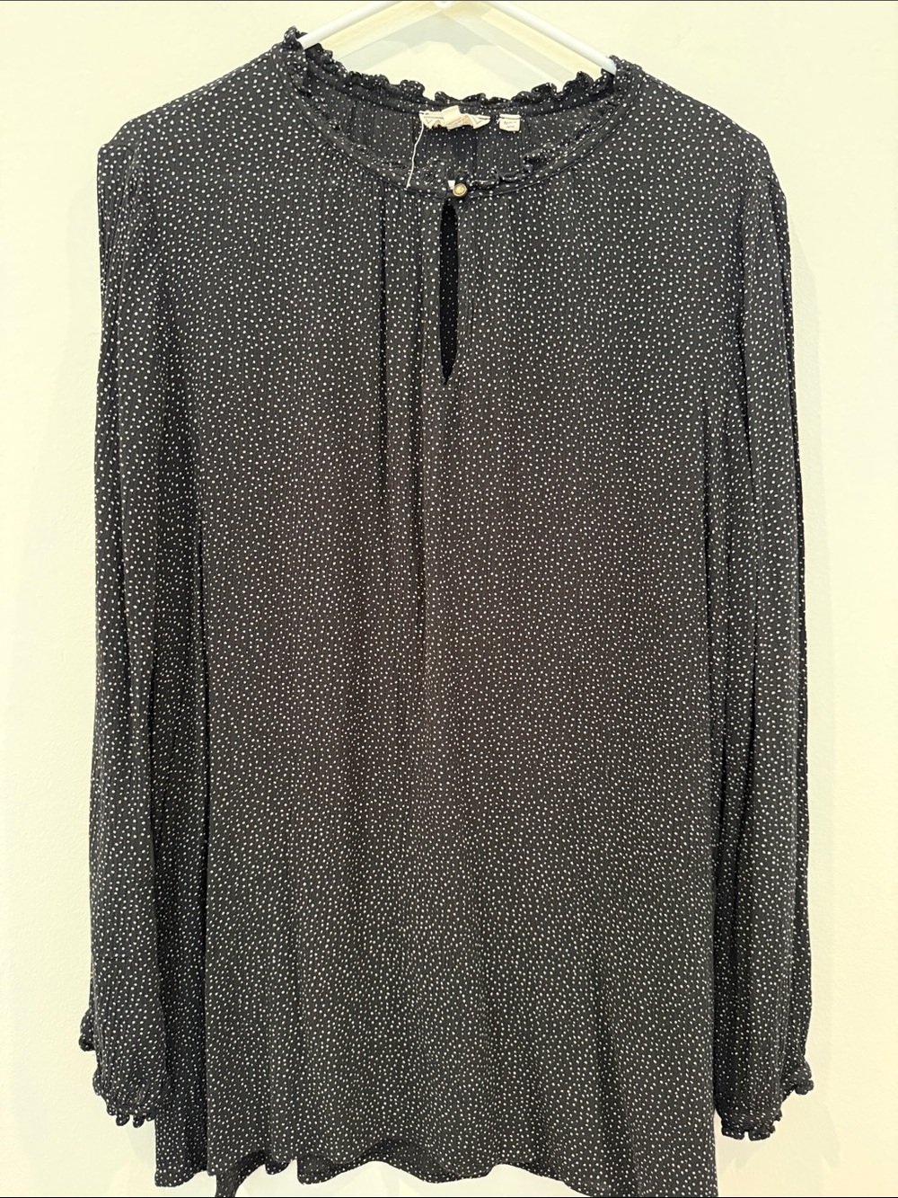 FatFace Black Knit Top with Tiny White Dot Print